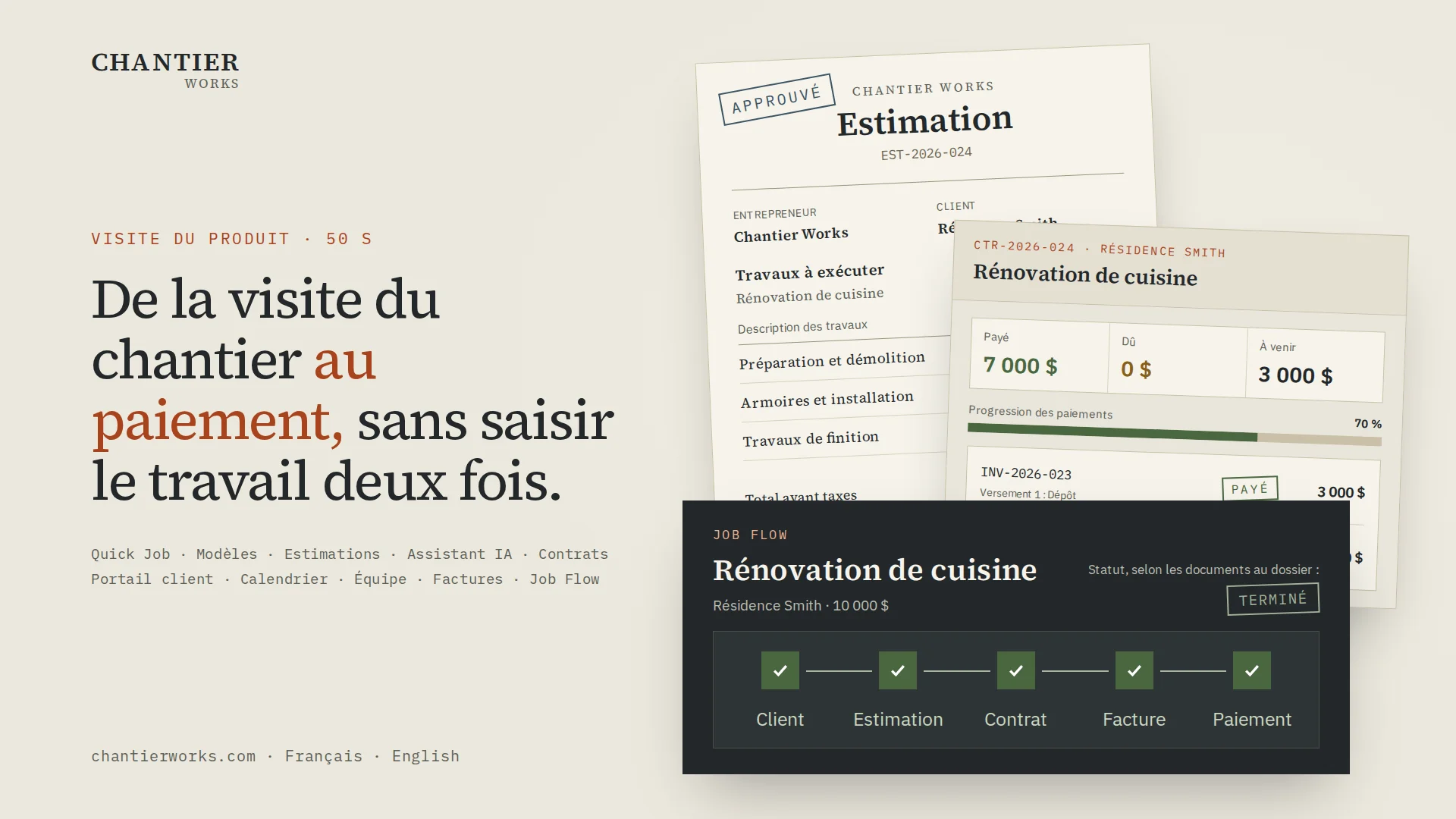 Écran de soumission Chantier Works pour la rénovation de cuisine de la résidence Smith